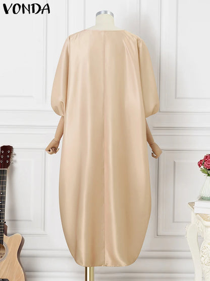 Plus Size 5XL Women Satin Silk Dress 2025 Bohemian Summer Maxi Long Sundress Elegant V Neck Vestidos Casual Loose Robe Femme