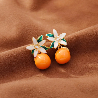 2026 New Women Earrings Alloy Gold Plated Orange Flower Drop Earrings Fashion Cute Sweet Jewelry For Daily Casual Party