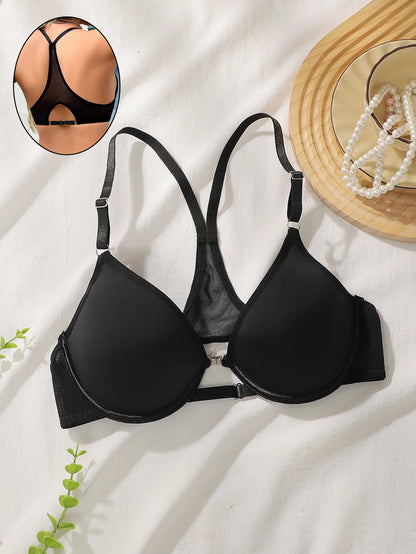 Black Lace Bra For Women Front Closure Padded Underwire Bras Sexy Unlined Demi Cup Push Up Lingerie Comfort Fit Daily Wear