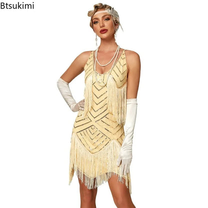 Flapper Roaring Plus Size 20s Great Lady Mini Short Dress Gatsby Fringed Sequin Beaded Lady Mini Tassels Decoration Dress Women
