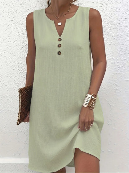 Chic Plus Size Women's Sleeveless V Neck Dress with Button Detail for Effortless Style