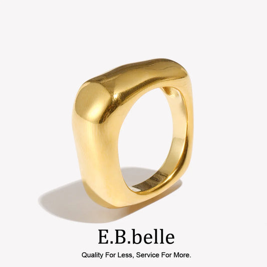 E.B.belle Simple Square Geometric Ring Silver Color Stainless Steel Rings for Women Decoration 18K Gold Plated Accessories