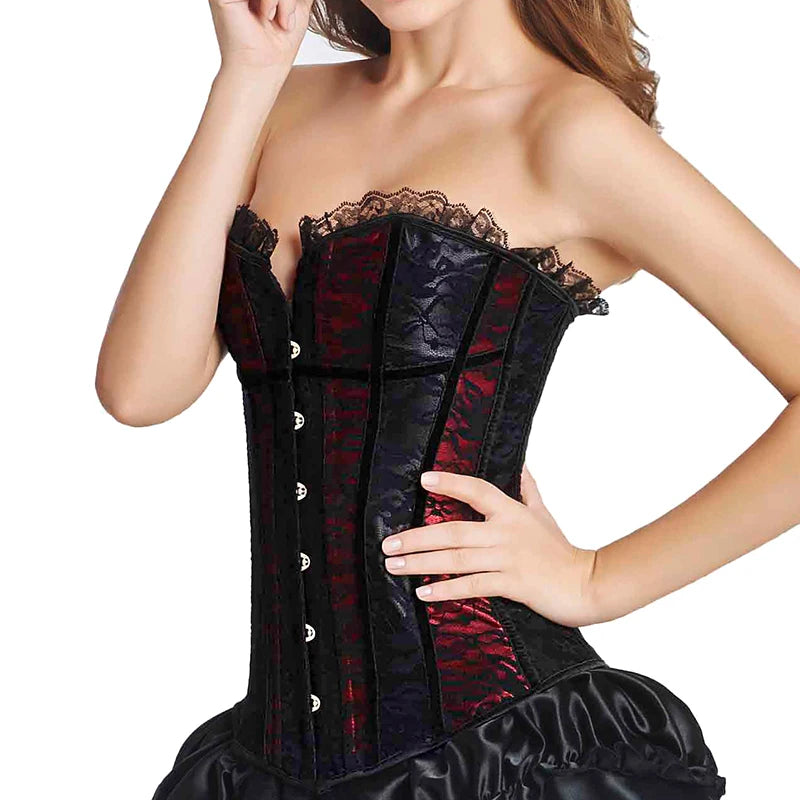 Corset Dresses for Women Plus Size Wedding Dress Red and Black Sexy Lace Up Corset Bustier Top Lace Skirt Gothic Corsets
