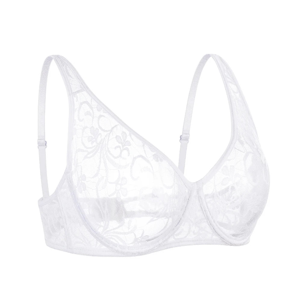 Bra For Womens Underwear Lace Bra Underwire BH Hollow Out Embroidery Perspective Sexy Lingerie Tops Plus Size Brassiere