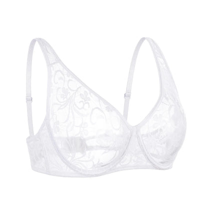 Bra For Womens Underwear Lace Bra Underwire BH Hollow Out Embroidery Perspective Sexy Lingerie Tops Plus Size Brassiere