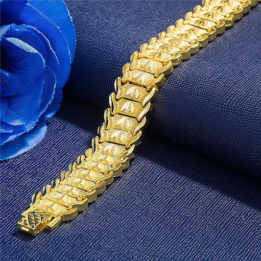 24K Gold Bracelet Electroplated Gold Jewelry 2 Men's Wide Bracelet Bracelet 21CM