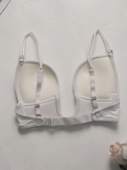 Women's sexy deep U-shaped bra without steel ring gathered push up straps adjustable comfortable and breathable bra U03