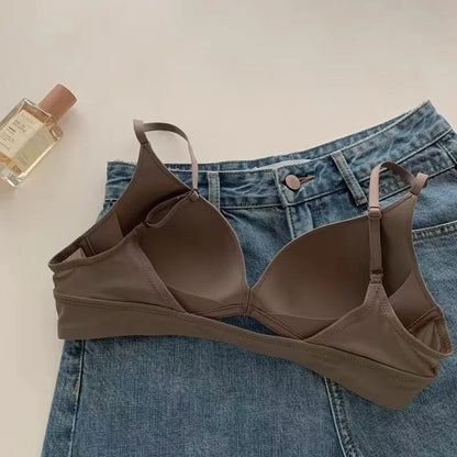 Women's Front Closure Push Up Bra U-Back Backless Seamless Wireless Ultra Thin Summer Bralette Small Bust Lift Detachable Straps