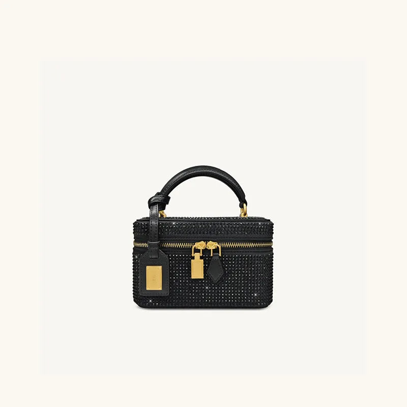 JW PEI box bag Сумка Женская, Square Cosmetic Bag, PU Embossed Black Zipper Small Portable Daily Use 2026 Summer Crossbody Bag
