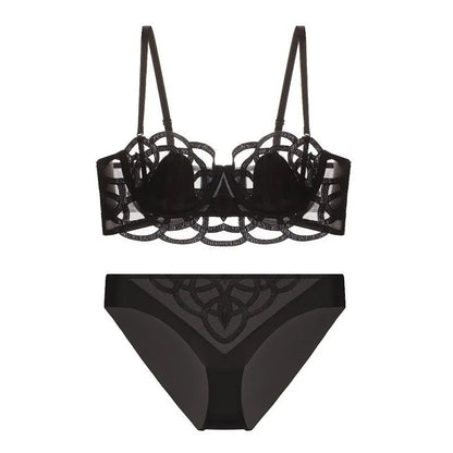Women's Sexy Underwear Bra Female Hollow Out Thin Cotton Rabbit Ear Cup Soft Breathable Gathering Lace Large-sized Bra Everyday