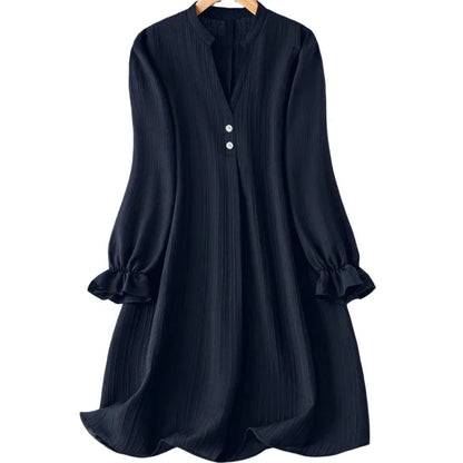 Women Plus Size 1XL-5XL Fashion Solid Color Button Front Shirt Dress Ladies Casual Long Sleeve Notched Neck Elegant Dress
