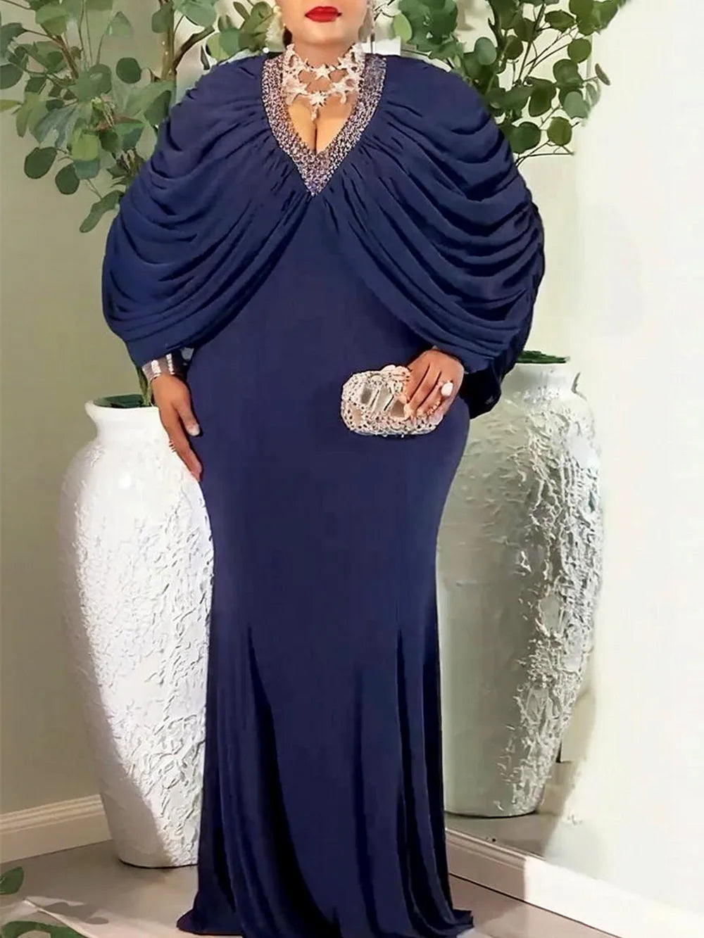 Elegant African Dresses for Women Plus Size Outfits Evening Party Long Dress Dashiki Ankara Batwing Sleeve Gown African Clothes