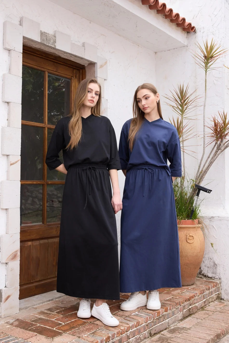 AS SS26 oversize loose T-shirt dress + V neck T-shirt  + skirt  set casual style  woman clothes