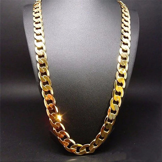 Pure Gold Color Necklace Jewelry, 18K Gold 10mm Heavry Necklace For Men 20'',22'',24'',26'',28'',30"