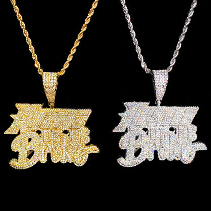Aokaishen Iced Out Hustle Or Be Broke Necklace Pendant for Men Prong Setting Real Gold Plated Hip Hop Jewelry