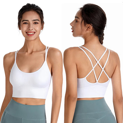 Sexy Women Tops Back Cross Straps Tank Tops Push Up Running Sports Bra Breathable Soft Fitness Beauty Gym Shockproof Yoga Bra