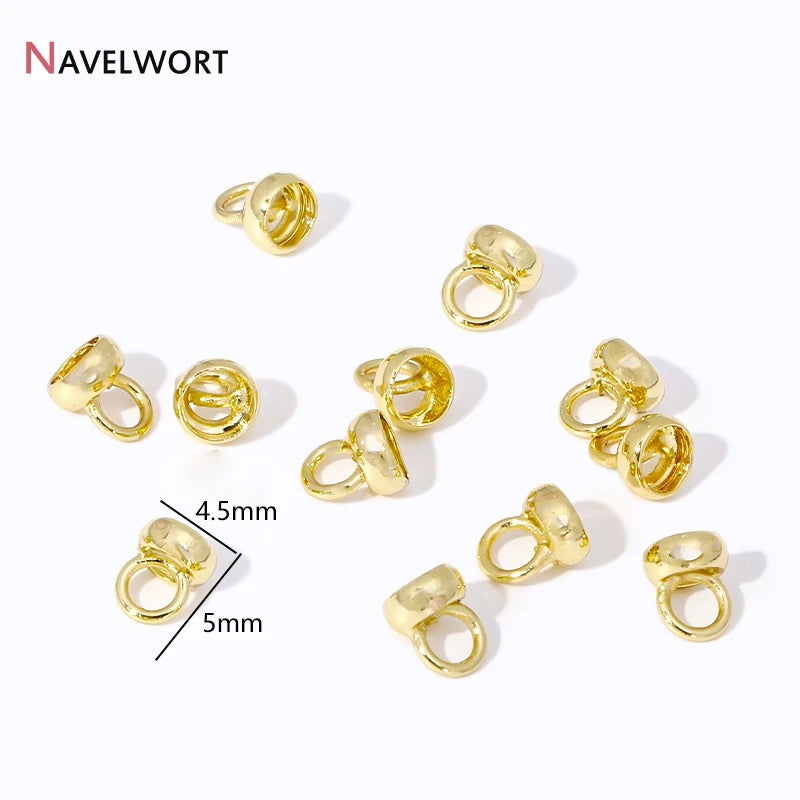 18K Real Gold Plated Brass Connector With Loop,End Caps For Jewelry,Pearl Neckalce Ends Connector ,Connectors For Jewelry