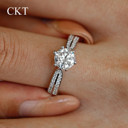 CKT Original Ring Sparkling D Color 3ct Moissanite Diamond Platinum Pt950 Wedding Band 18k White Gold Jewelry for Women