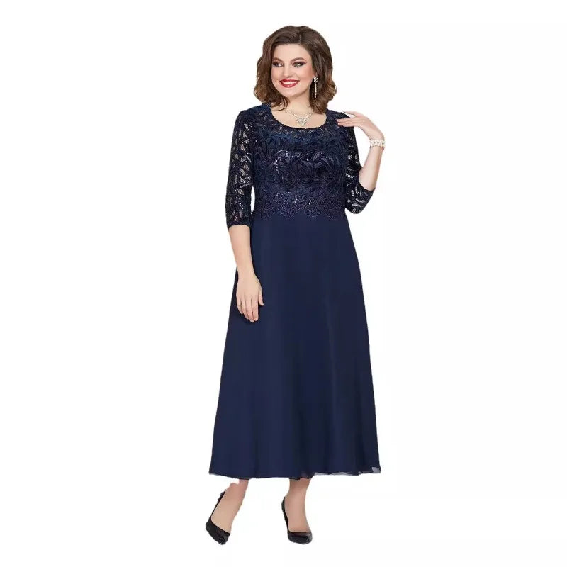 Spring and Summer New Large-size Women's Dress Splicing Lace Chiffon Slim-fit High-end Dress Dresses for Women 2022 Plus Size