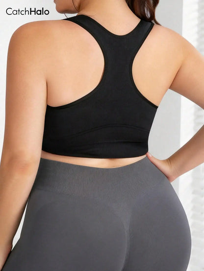 Plus Size Racerback Sports Bra Women Wide Strap Removable Pads Wireless Gym Yoga Bra Breathable Fitness Workout Crop Top