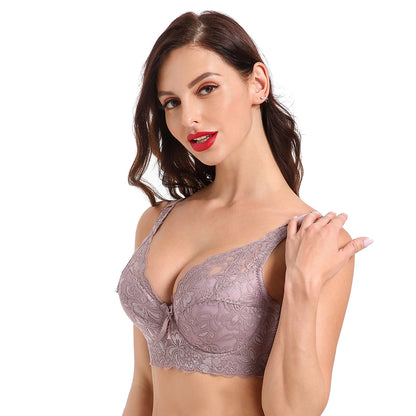 Plus Size Lace Bras for Women's Bralette Crop Top Underwear Female Sexy Lingerie Wide Shoulder Straps Underwired Push Up Bra