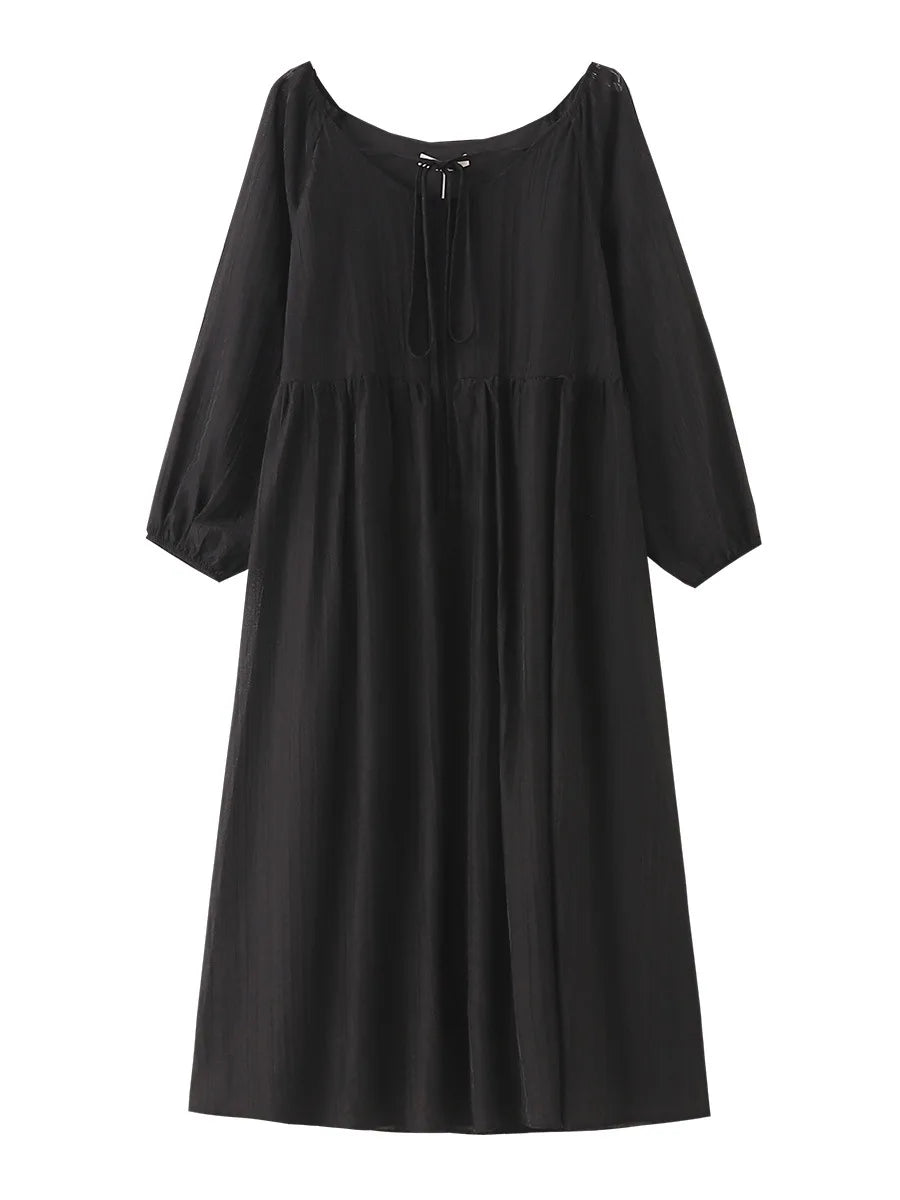 150Kg Plus Size Women's Bust 151 Autumn Solid Color Strap Casual Style Square Neck Long Sleeved Dress 5XL 6XL 7XL 8XL 9XL
