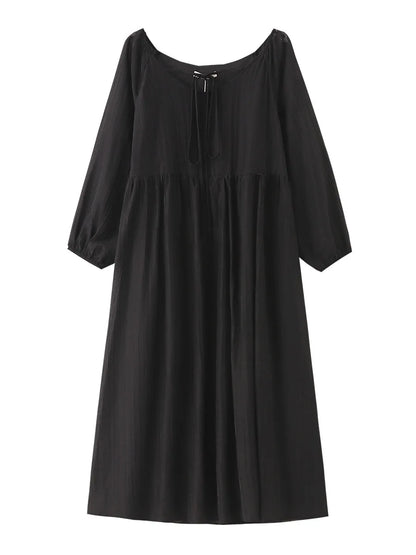 150Kg Plus Size Women's Bust 151 Autumn Solid Color Strap Casual Style Square Neck Long Sleeved Dress 5XL 6XL 7XL 8XL 9XL