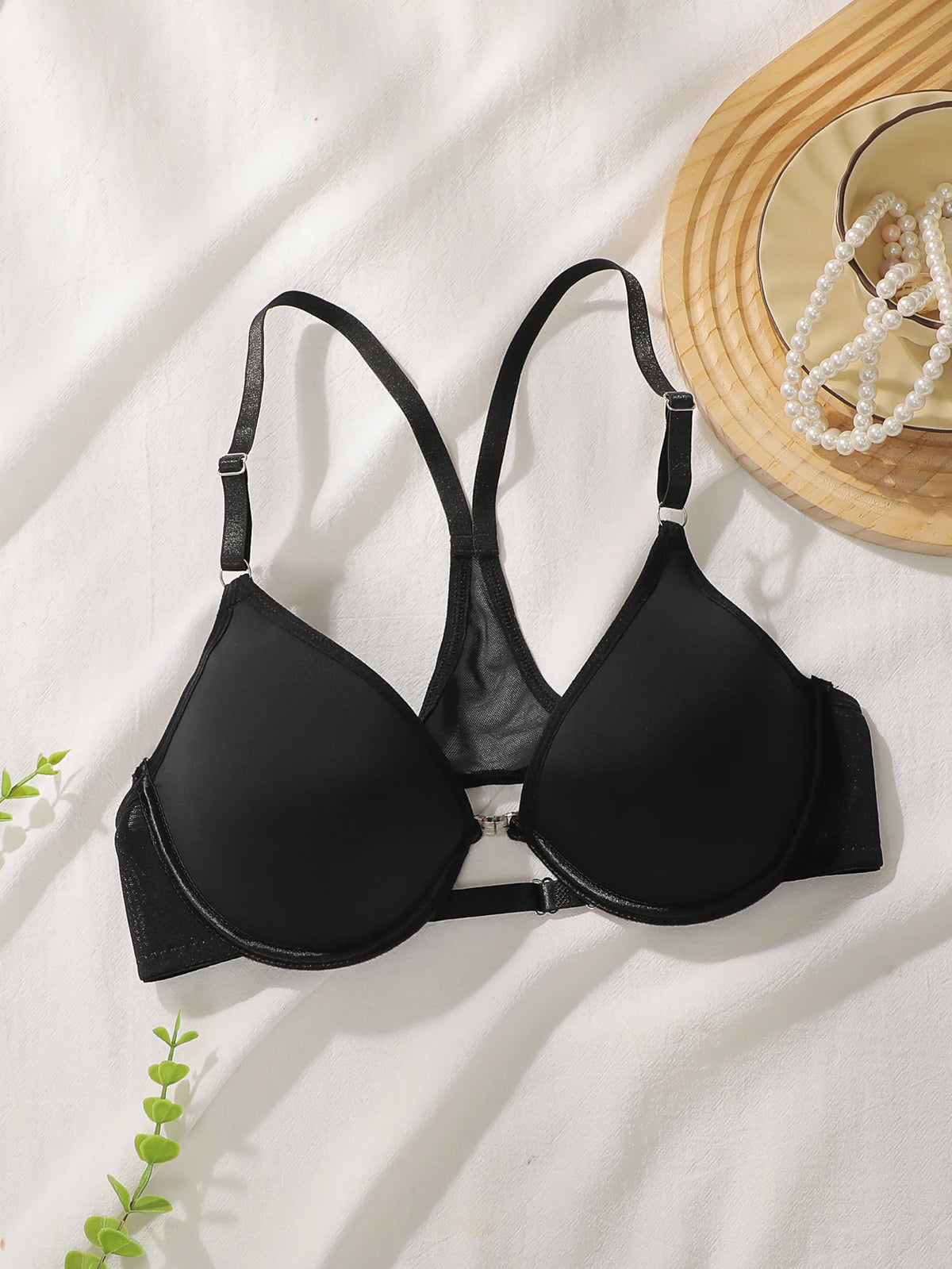 Black Lace Bra For Women Front Closure Padded Underwire Bras Sexy Unlined Demi Cup Push Up Lingerie Comfort Fit Daily Wear
