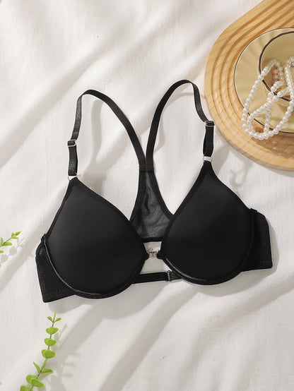 Black Lace Bra For Women Front Closure Padded Underwire Bras Sexy Unlined Demi Cup Push Up Lingerie Comfort Fit Daily Wear