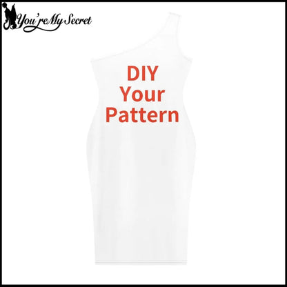 [You're My Secret] Women Custom DIY XS-3XL Size One Shoulder Bodycon Dress Sleeveless Wrap Pencil Dress Curvy Party Club Vestido
