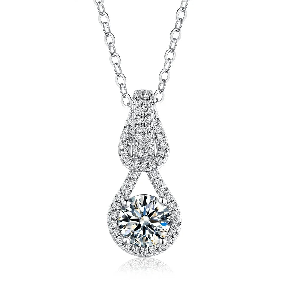 CKT 18k White Gold 1ct Moissanite Diamond Necklace Pendant for Women Classic Interlocking Platinum Pt950 Accessories Jewelry