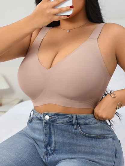Plus size seamless jelly gel solid color full coverage anti splash anti sagging bra, super large comfortable high elastic underw