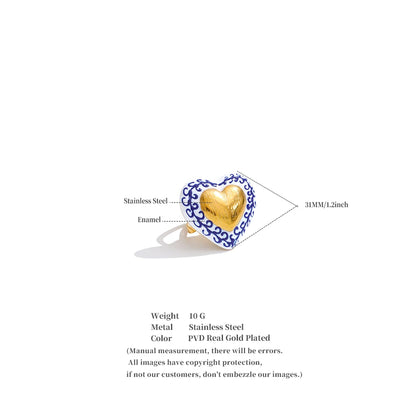 Yhpup Exclusive Stainless Steel Metal Heart Love Adjustable Ring 18K Gold Color PVD Plated Charm Popular Finger Jewelry Gift