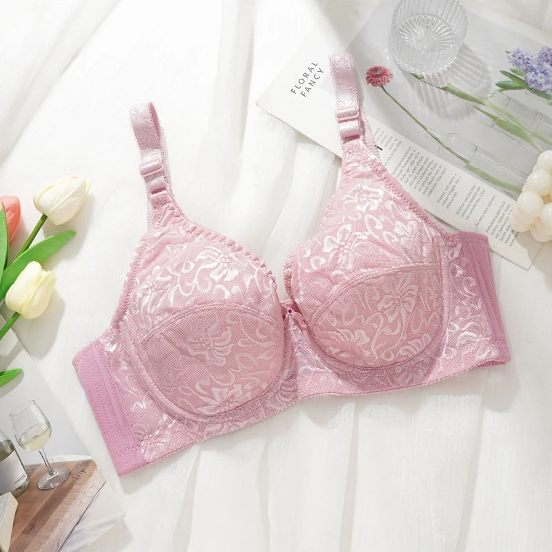 Women Floral Lace Plus Size Bra Full Cup Non‑padded Underwire Bra Comfortable Large Bust Support Ladies Everyday Brassiere