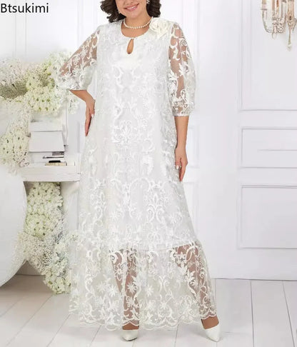 New Women's Elegant Lace Embroidery Cocktail Party Dresses Spring Plus Size Hollow Out Prom Gown Ladies Slim Formal Maxi Dress