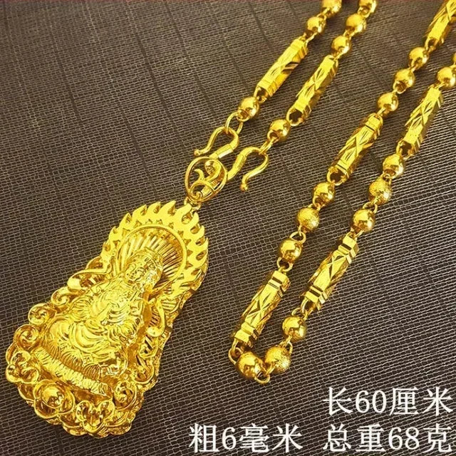 Dragon Pendant AU750 Gold Necklace - Guanyin 18K Pendant Necklace, Bold and Stylish Jewelry Gift for Men and Women
