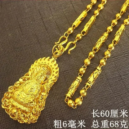 Dragon Pendant AU750 Gold Necklace - Guanyin 18K Pendant Necklace, Bold and Stylish Jewelry Gift for Men and Women
