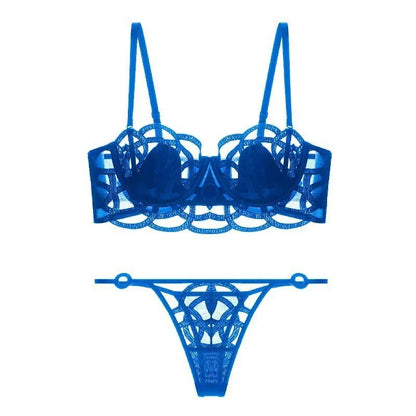 Women's Sexy Underwear Bra Female Hollow Out Thin Cotton Rabbit Ear Cup Soft Breathable Gathering Lace Large-sized Bra Everyday