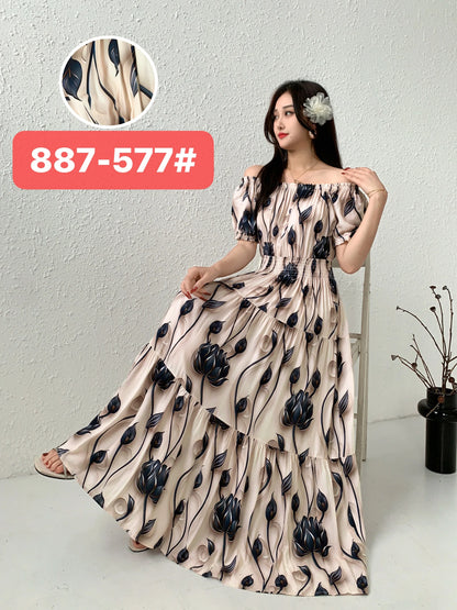 Women's Plus Size Bohemian Style Long Summer Dress for Women Floral Cotton Beach Round Neck Indian Clothing Vestido Robe Female