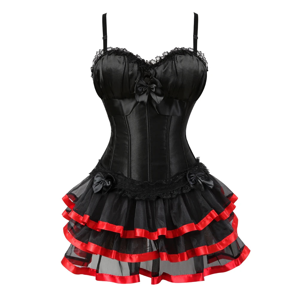 Burlesque Corset Dresses for Women Plus Size Sexy Corset Lingerie Top With Cup Black Sexy Lace Corset Dress With Straps
