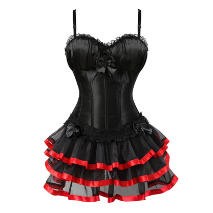 Burlesque Corset Dresses for Women Plus Size Sexy Corset Lingerie Top With Cup Black Sexy Lace Corset Dress With Straps