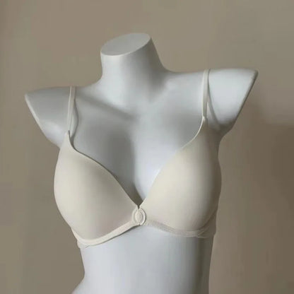 Women's Front Closure Push Up Bra U-Back Backless Seamless Wireless Ultra Thin Summer Bralette Small Bust Lift Detachable Straps
