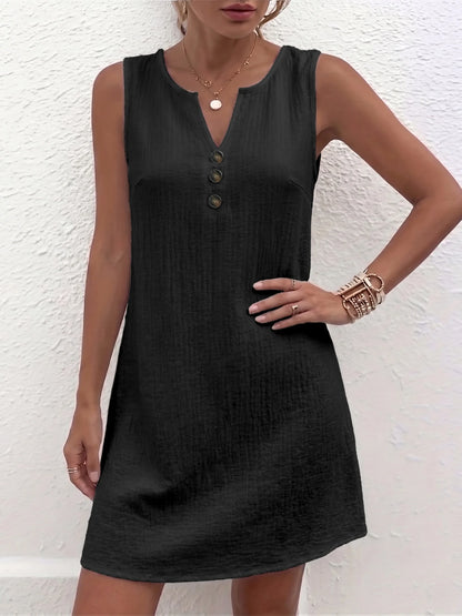 Chic Plus Size Women's Sleeveless V Neck Dress with Button Detail for Effortless Style