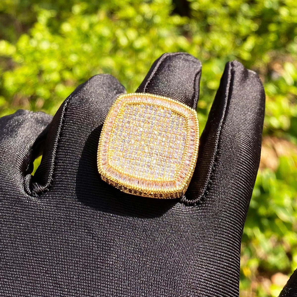 Aokaishen Iced Out Ring for Men Real Gold Plated Cubic Zirconia Hip Hop Jewelry