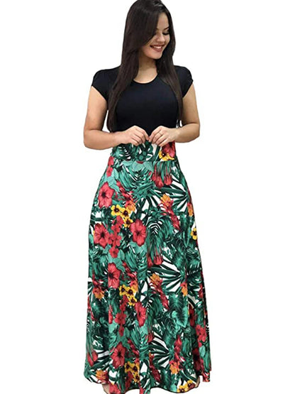 plus Size Floral Print Elegant Mid-Rise Stretchy Dress Women's Casual Comfortable Fit Dress
