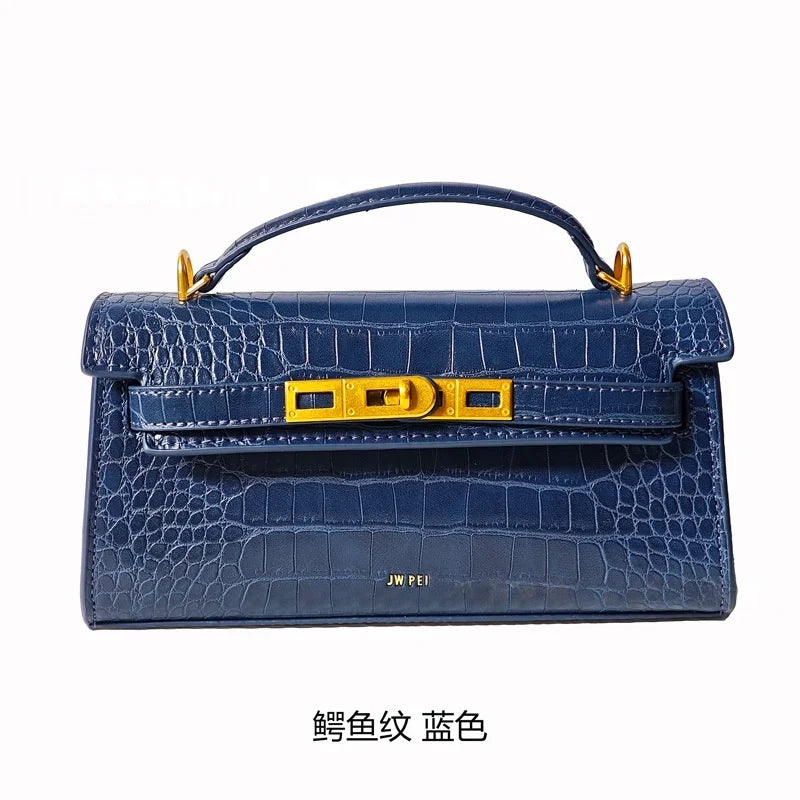 New product JWPEI box-style handbag with crocodile pattern - rectangular bag, single shoulder strap, small square bag