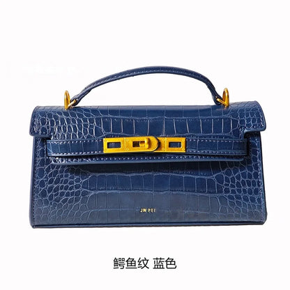 New product JWPEI box-style handbag with crocodile pattern - rectangular bag, single shoulder strap, small square bag