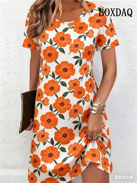Plus Size Women's Dresses Summer Fashion Tie Dye Striped Flowers 3D Printed Short Sleeve Dress Casual Loose Woman's Clothing 6XL