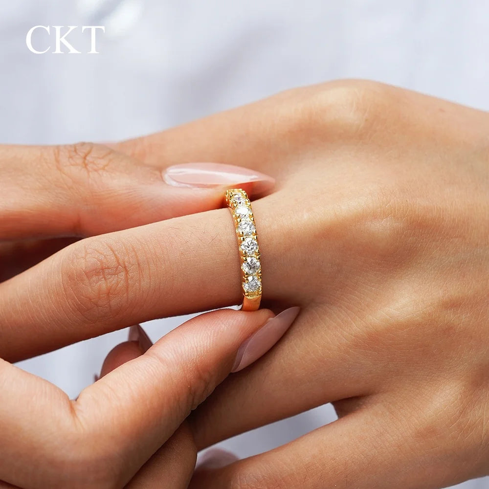 CKT 18k Gold Ring for Women Ins Niche Design Frigid Style Gold 0.7ct Diamond Moissanite Rings Wedding Fine Jewelry