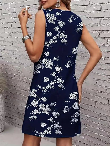 Plus Size Summer Dress, Fashionable Casual Round Neck Floral Print Sleeveless Tank Dress